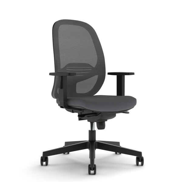Bürostuhl mit schwarzem Sitz und anthrazitfarbenen Netzrücken – Ergonomisches Design für optimalen Komfort
